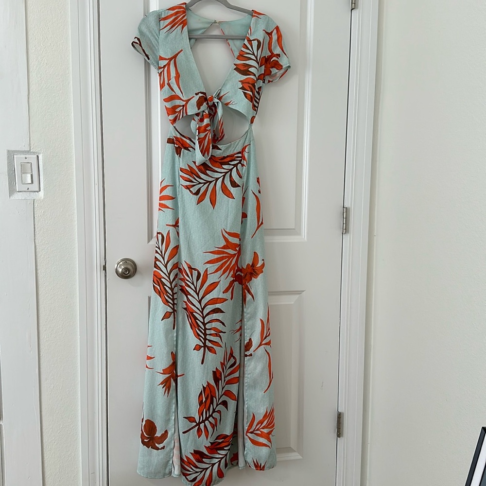 Long light blue and orange dress